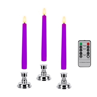 LED kronelys med fjernbetjening - lilla farver - 3 stk. per sæt